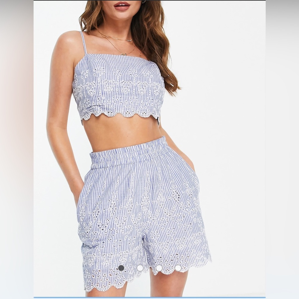 River island eyelet stripe Bralette and shorts set